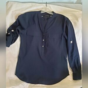 Navy Blue Blouse convertible sleeve Ivanka brand size small